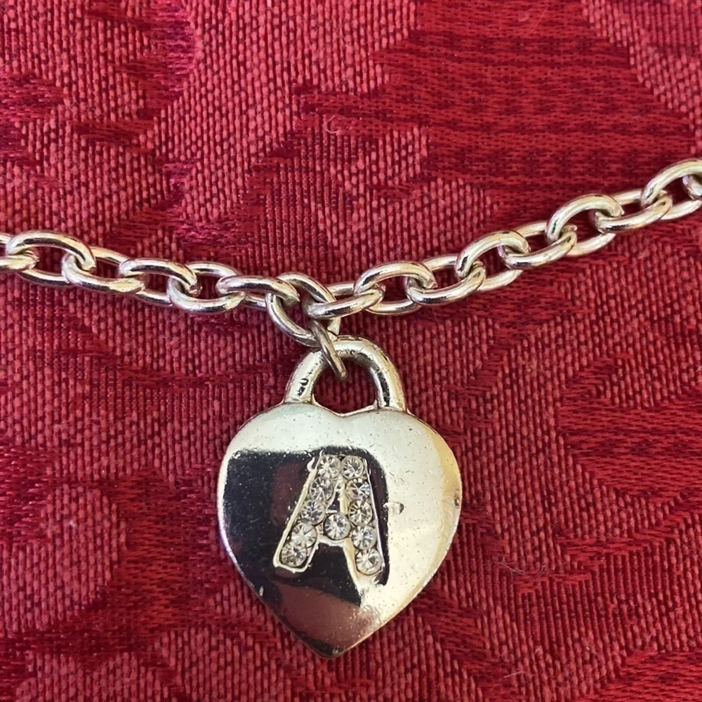 𝅺Letter A Heart Chunky Silver Chain Necklace